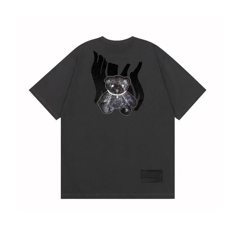 WE11DONE 2021 New Reflection Flocking Luminous Bear Tee Grey