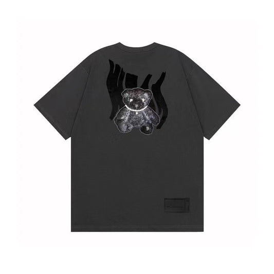 WE11DONE 2021 New Reflection Flocking Luminous Bear Tee Grey