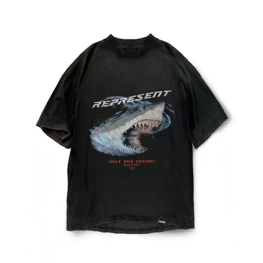 REPRESENT SHARK PRINT TEE BLACK
