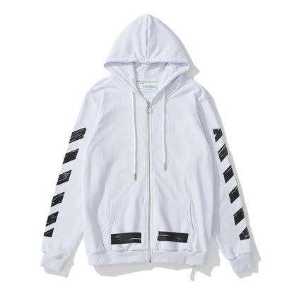 Off-White arrow doodle print zipper hooded cardigan sweatshirt white