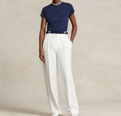 Ralph Lauren Printed Solid Color Round-neck Short-sleeved SS23 T-shirt for Women - Navy Blue