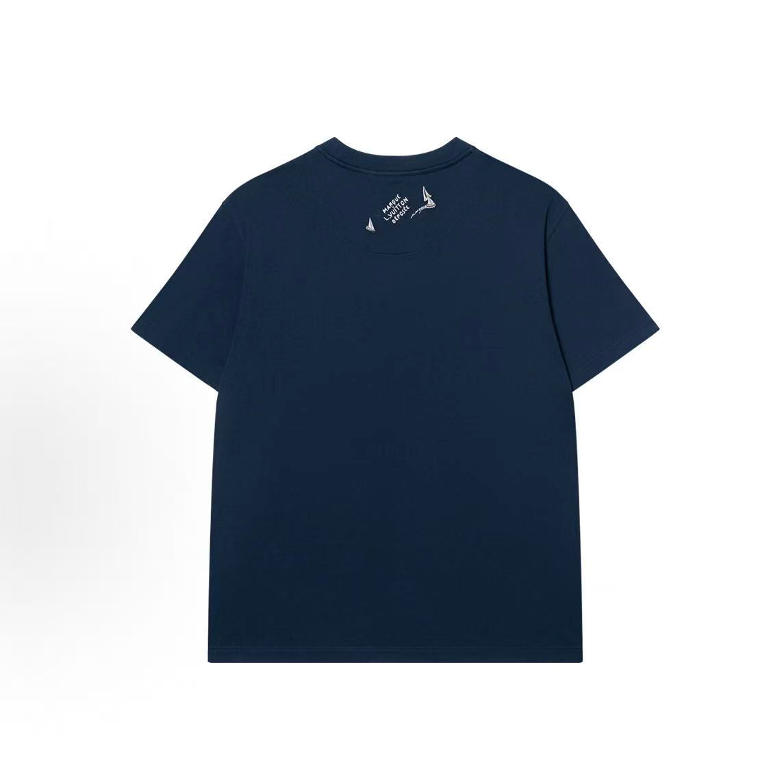 LOUIS VUITTON FW25 Autumn-Winter Men's Collection: Plaid Logo Round-neck Short-sleeved T-shirt for Men - Blue