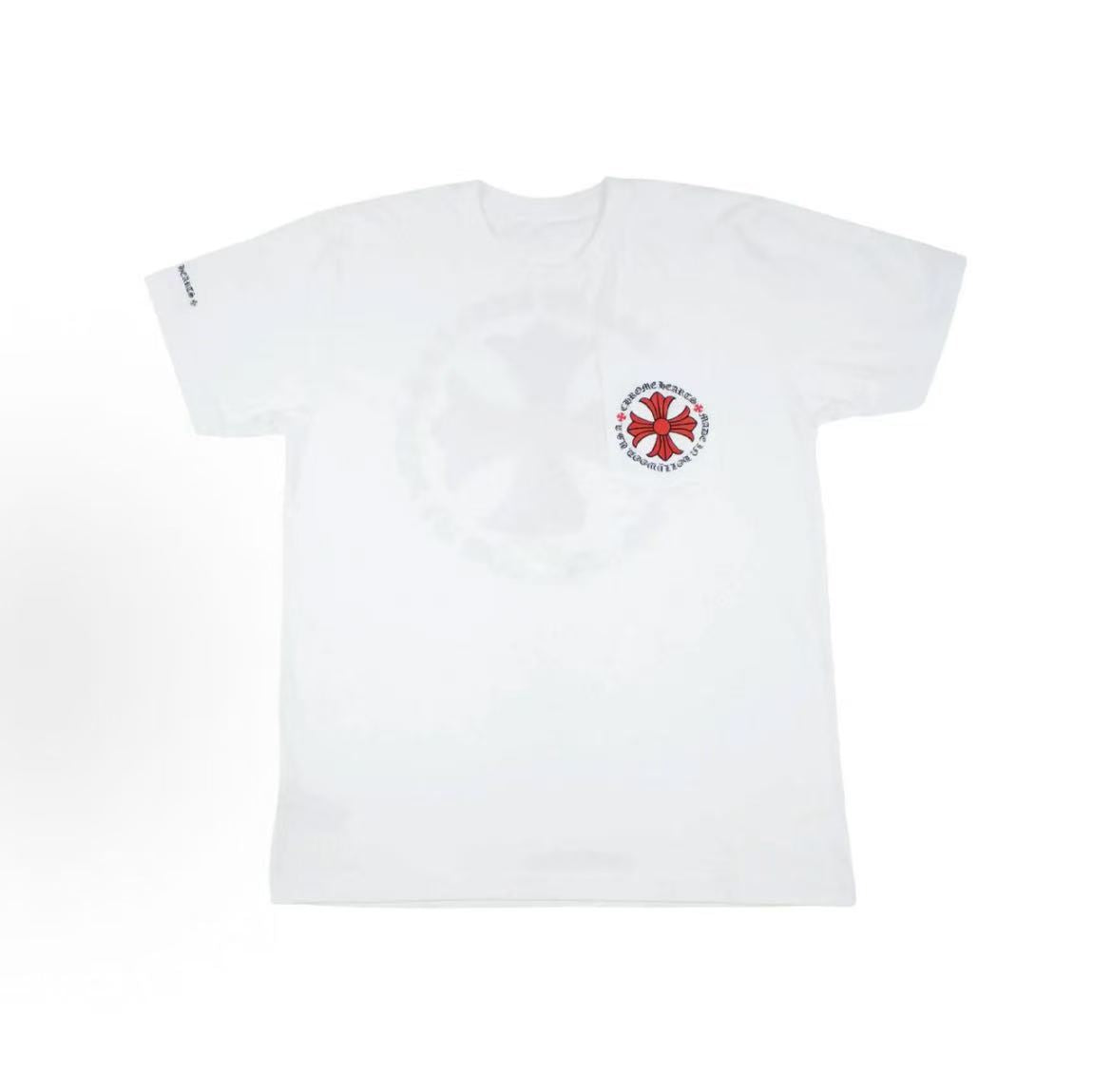 Chrome Hearts Back Red Cross Sanskrit Letters Horse-Shoe T-Shirt - Same Style for Both Men and Women, Couple's Item, White