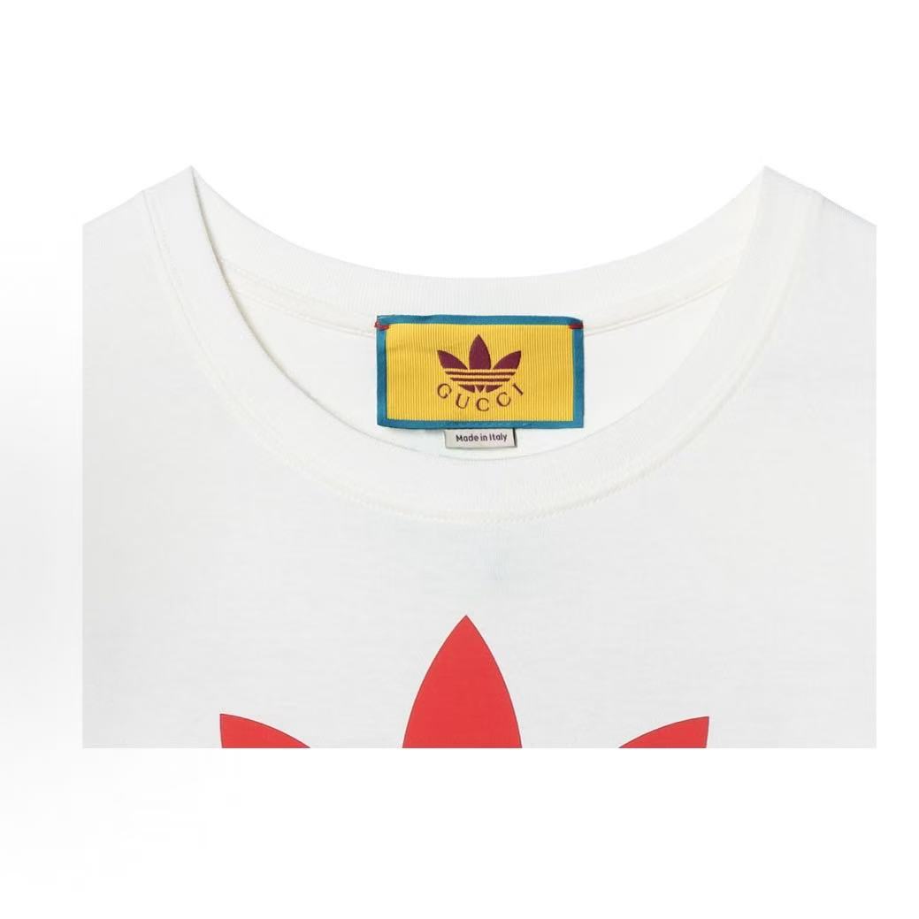 GUCCI x ADIDAS ORIGINALS Letter Logo Printed Round-neck Short-sleeved Collarless T-Shirt Collaboration Style for Autumn/Winter 2022 Women's Size: Brown