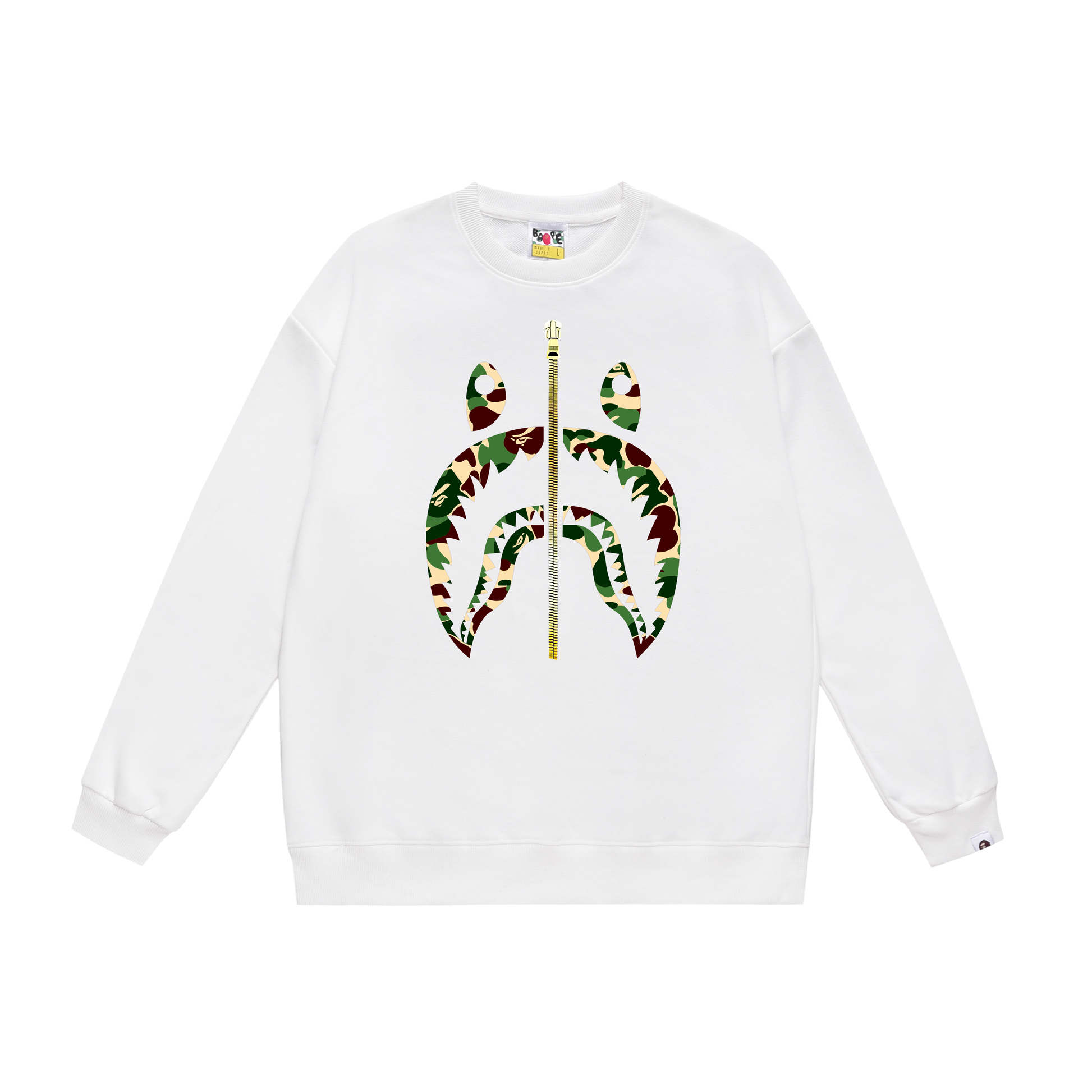 A Bathing Ape Basic Shark Head Print Zipper Hoodie White