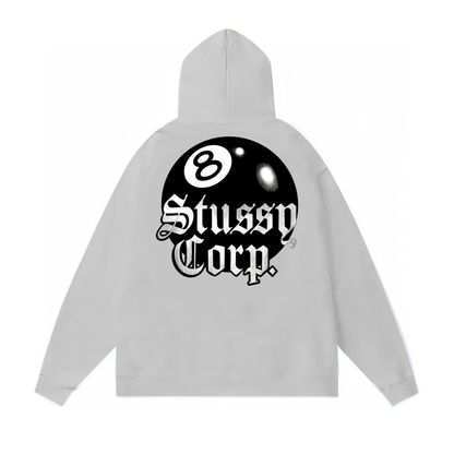 STUSSY BALL 8 PRINT HOODIE GREY