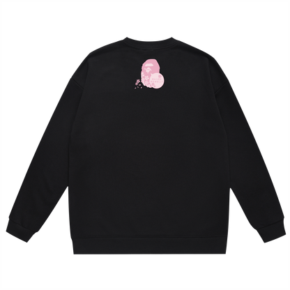 A Bathing Ape Pink Cherry Tree Logo Print Hoodie Black