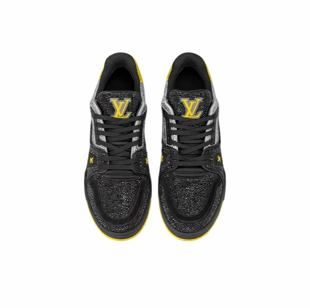 LOUIS VUITTON Trainer Line rhinestone sneakers men's black and yellow