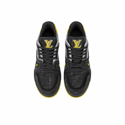 LOUIS VUITTON Trainer Line rhinestone sneakers men's black and yellow