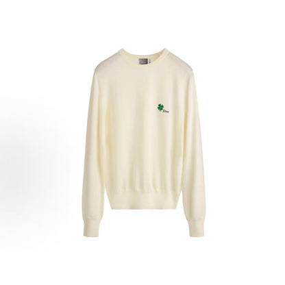 DIOR (Dior) SS26 Summer Collection - Four-leaf clover embroidered crew-neck ribbed collar sweater for men