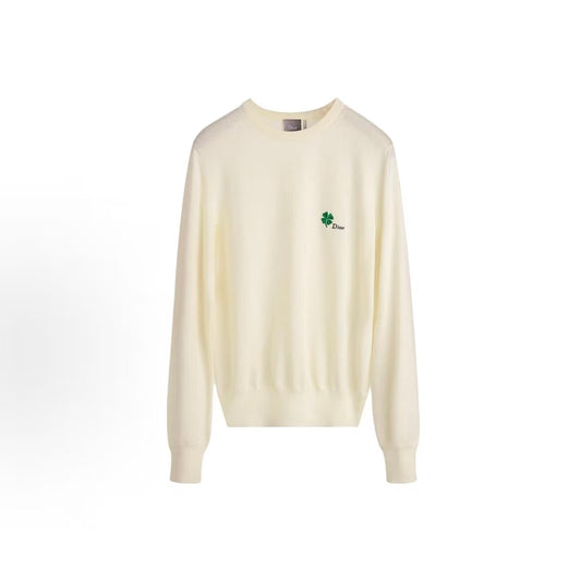 DIOR (Dior) SS26 Summer Collection - Four-leaf clover embroidered crew-neck ribbed collar sweater for men