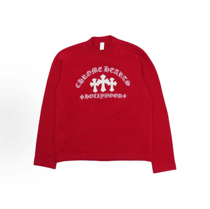 Chrome Hearts Cemetery City Limited Edition Collection Round-neck Cross Pattern Ribbed Collar, Sleeve and Hem Sweater for Women