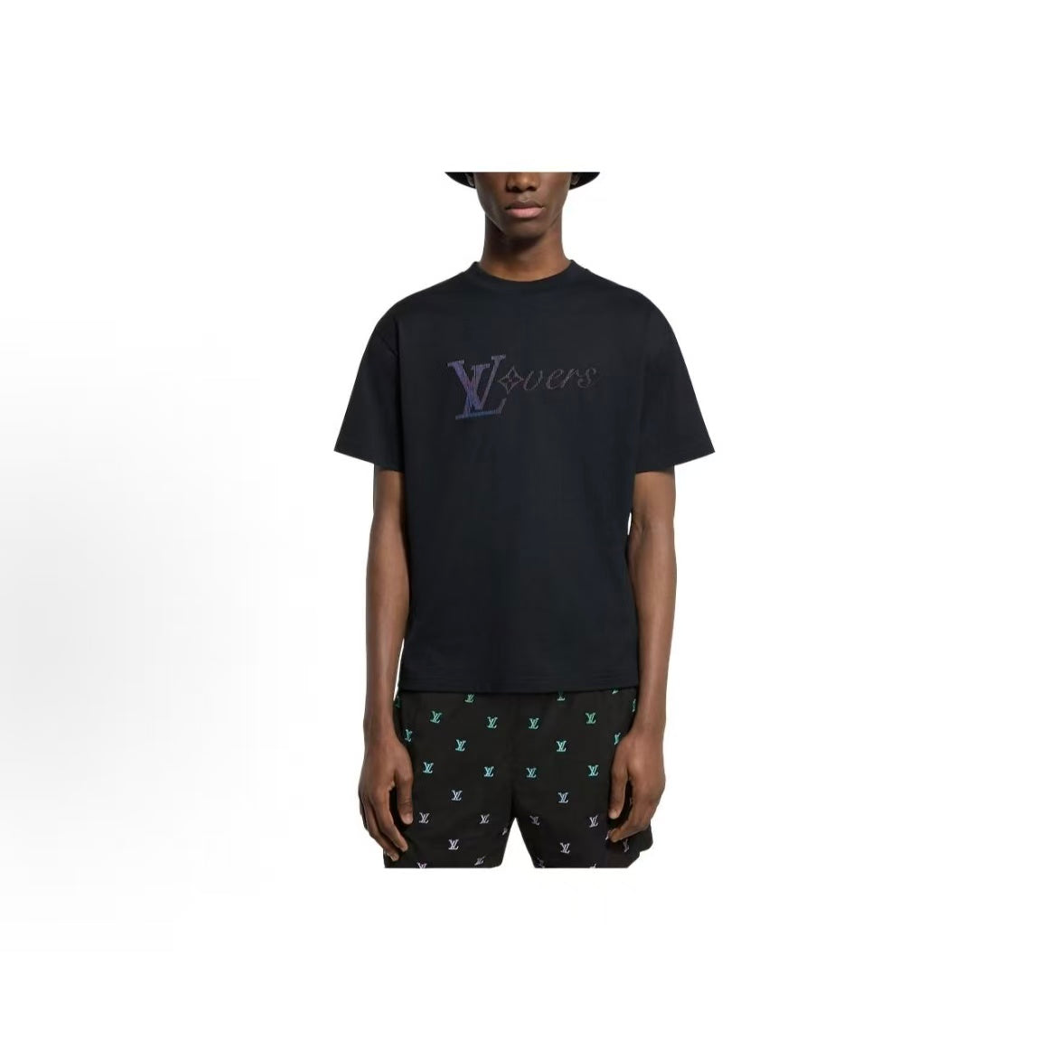 LOUIS VUITTON SS25 Spring Men's Collection Logo Letter Round-neck Short-sleeved T-shirt for Men - Black