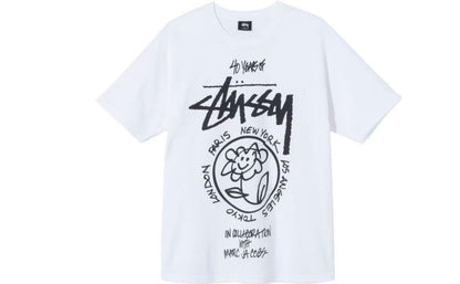 Stussy x Marc Jacobs 40th Anniversary Classic Tour American Retro Short-Sleeved T-Shirt - The same style for both men and women. White color.