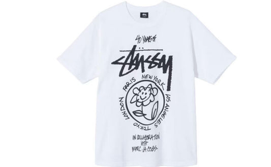 Stussy x Marc Jacobs 40th Anniversary Classic Tour American Retro Short-Sleeved T-Shirt - The same style for both men and women. White color.