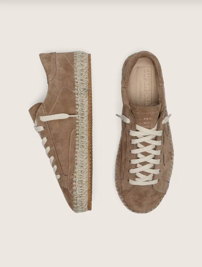 Golden Goose Super-Star in tobacco suede with beige suede star and rope sole