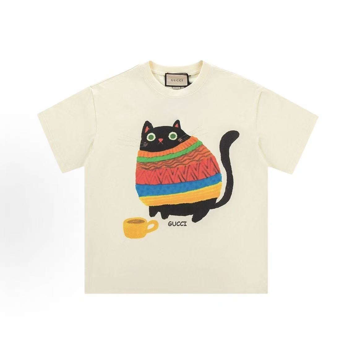 GUCCI Gucci Summer Cat Cute Short-Sleeved Round-Neck T-shirt - Unisex style