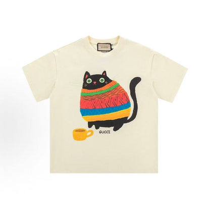 GUCCI Gucci Summer Cat Cute Short-Sleeved Round-Neck T-shirt - Unisex style