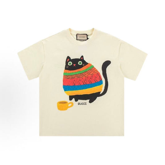 GUCCI Gucci Summer Cat Cute Short-Sleeved Round-Neck T-shirt - Unisex style