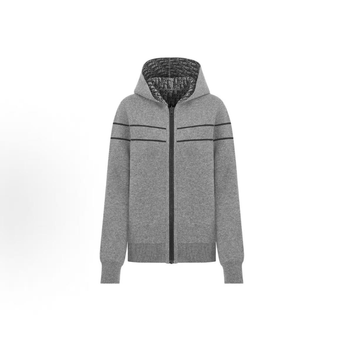 DIOR (Dior) FW25 ALPS Limited Edition Collection for Ladies - Oblique Patterned Cashmere Blend Knitted Double-sided Hooded Long-Sleeved Blouse - Women's Style