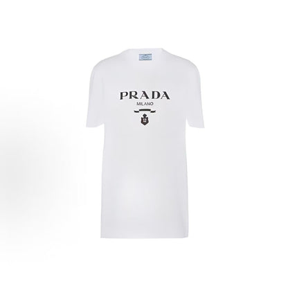 PRADA SS22 Logo pattern plain knit short-sleeved T-shirt for women, white color