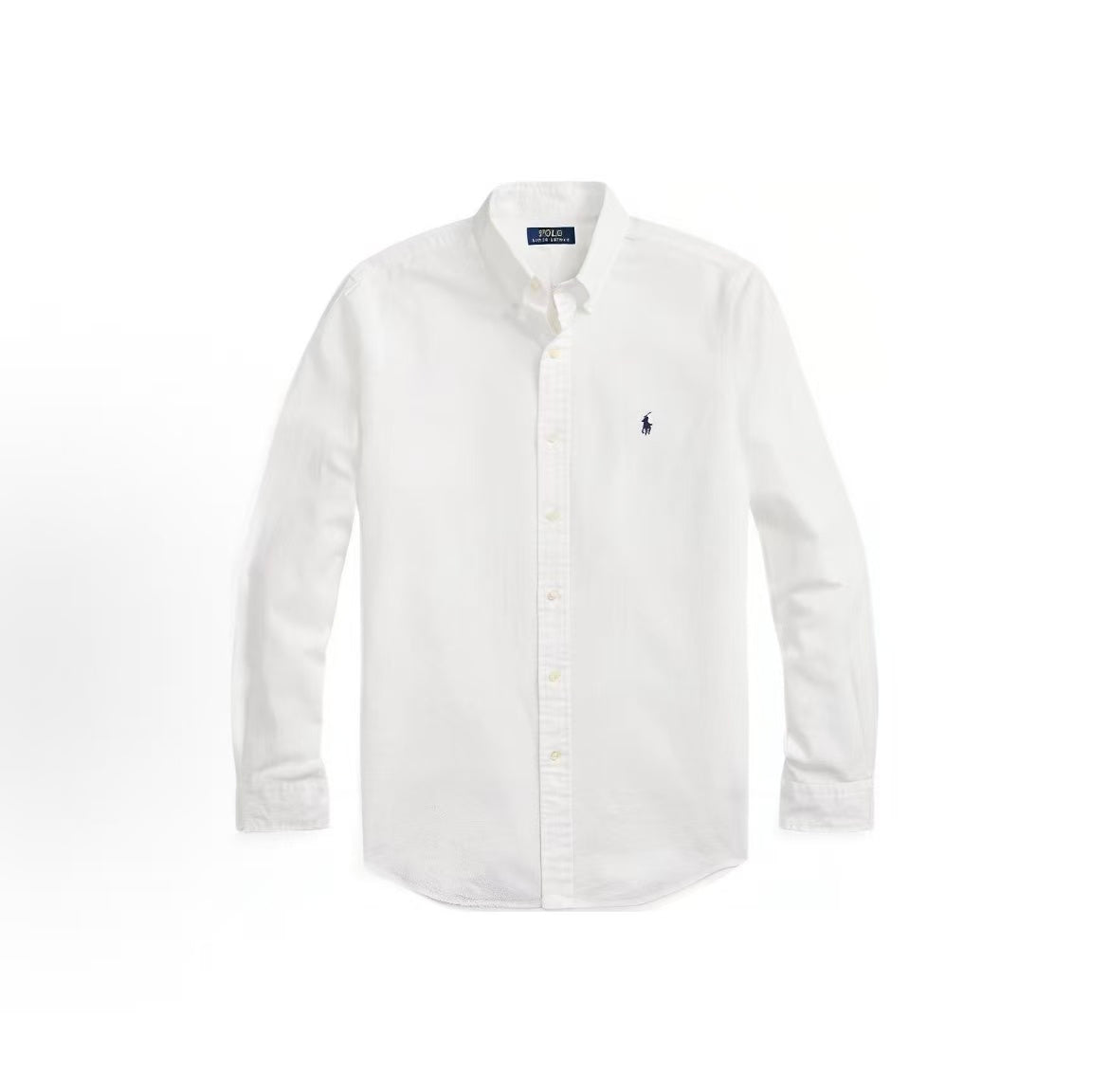 Ralph Lauren SS22 Solid Cotton Bubble Weave Shirt with Small Logo Embroidery for Men in White