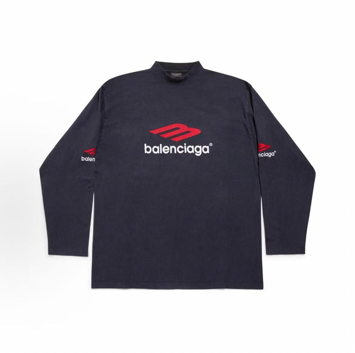 Balenciaga Logo letter print crew-neck long-sleeve T-shirt, loose fit, same style for both men and women, black color