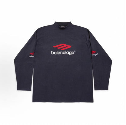 Balenciaga Logo letter print crew-neck long-sleeve T-shirt, loose fit, same style for both men and women, black color