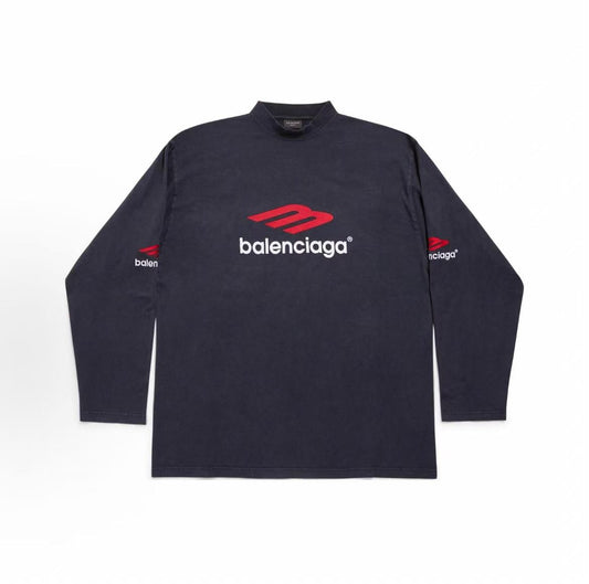 Balenciaga Logo letter print crew-neck long-sleeve T-shirt, loose fit, same style for both men and women, black color