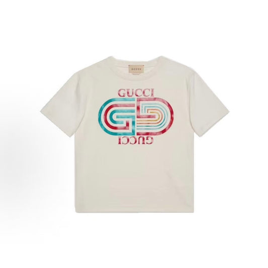 GUCCI T-shirt with vintage logo print in cotton fabric, short sleeves, white color, for children.
