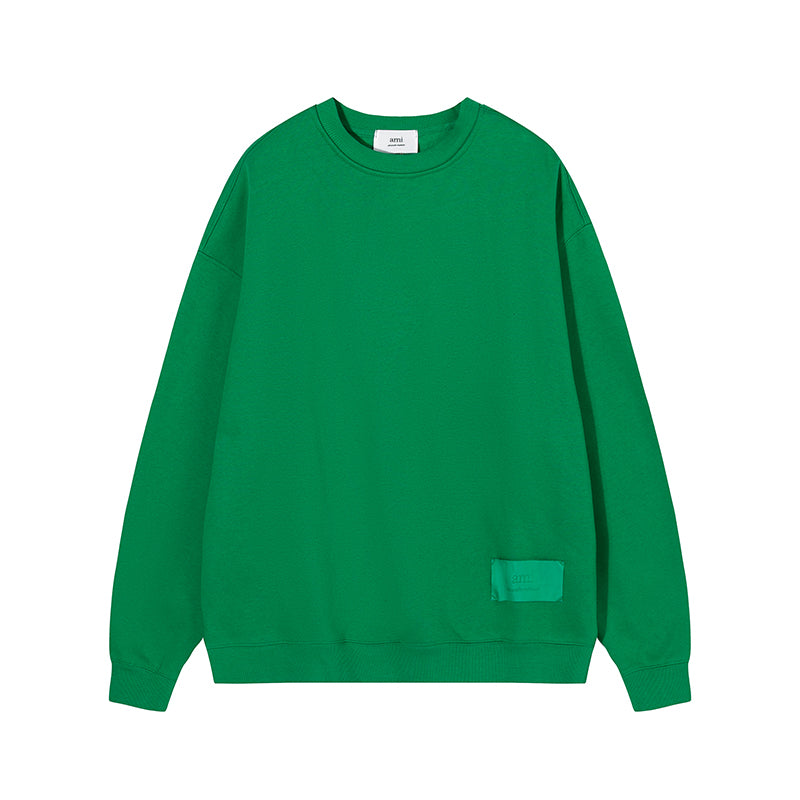 AMI  Solid Color Crewneck Hoodie Dark Green