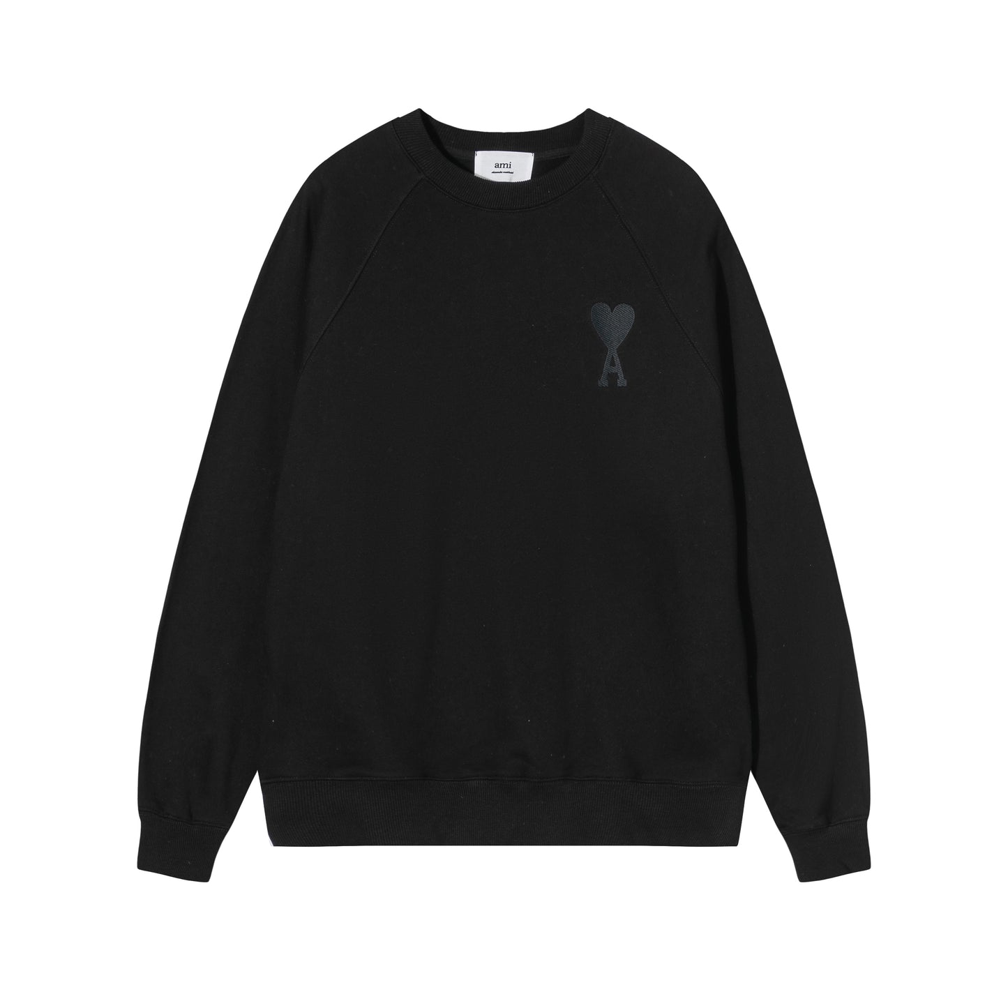 AMI  Solid Color Logo Crewneck Hoodie Black