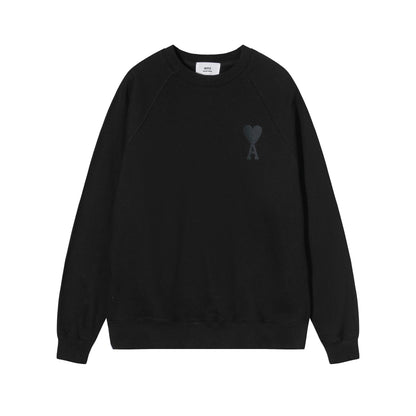 AMI  Solid Color Logo Crewneck Hoodie Black