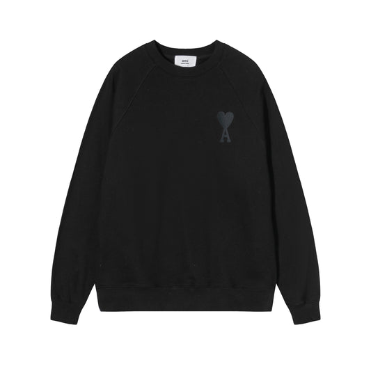 AMI  Solid Color Logo Crewneck Hoodie Black