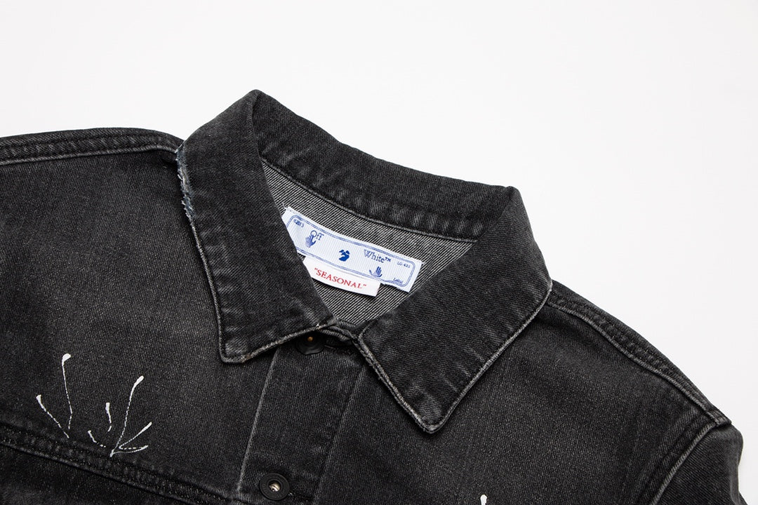 Off-White Diagonal Outline Paint Slim Fit Denim Jacket