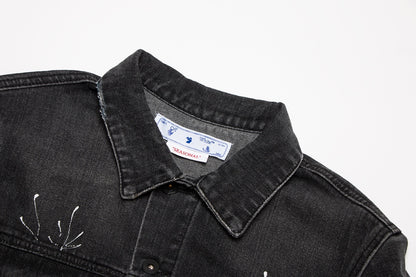 Off-White Diagonal Outline Paint Slim Fit Denim Jacket
