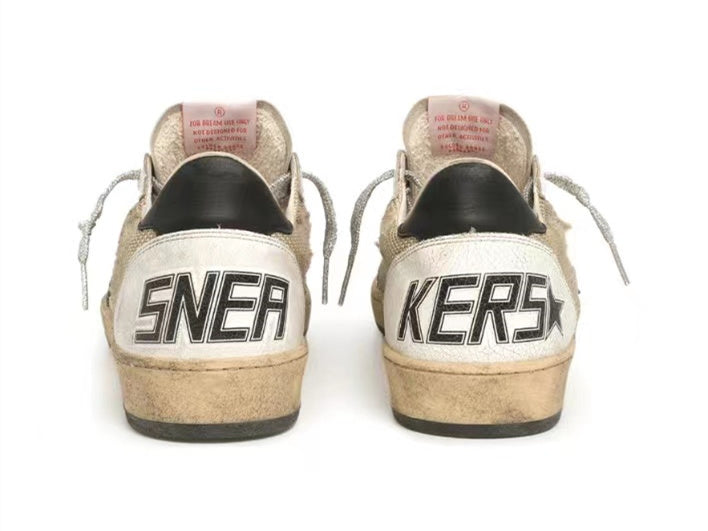 حذاء سنيكرز "Ball Star" من GOLDEN GOOSE من الجلد والشبك مع عروة كعب سوداء