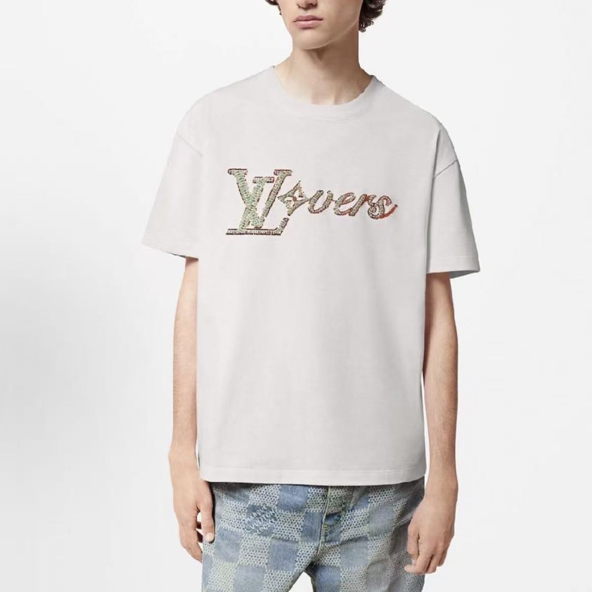 LOUIS VUITTON Logo embroidered crew-neck short-sleeved T-shirt for men in white, for Fall/Winter 2024.