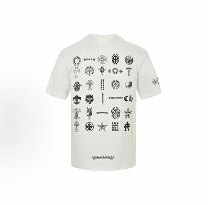 Chrome Hearts Classic Elements Logo Casual Round-neck Short-sleeved T-shirt (For Both Men and Women)