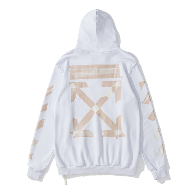 Off-White arrow zebra crossing print zipper hooded sweater beige/white