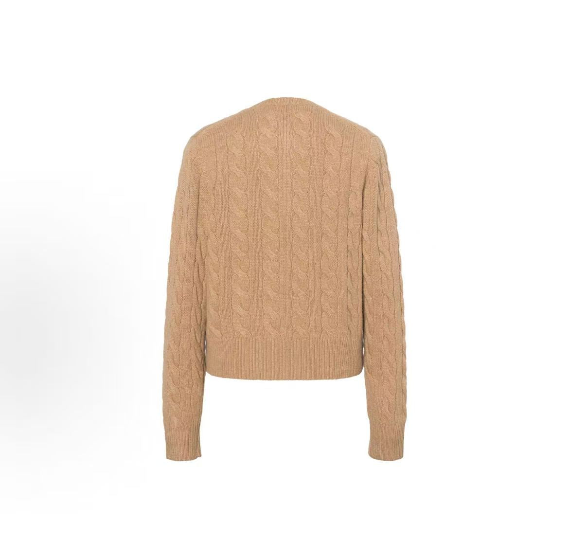 Ralph Lauren Cable-Knit Wool-Cashmere Cardigan - Solid Striped Single-Button Knit Dress Shirt - Standard Fit - Women's - Camel Color