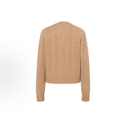 Ralph Lauren Cable-Knit Wool-Cashmere Cardigan - Solid Striped Single-Button Knit Dress Shirt - Standard Fit - Women's - Camel Color
