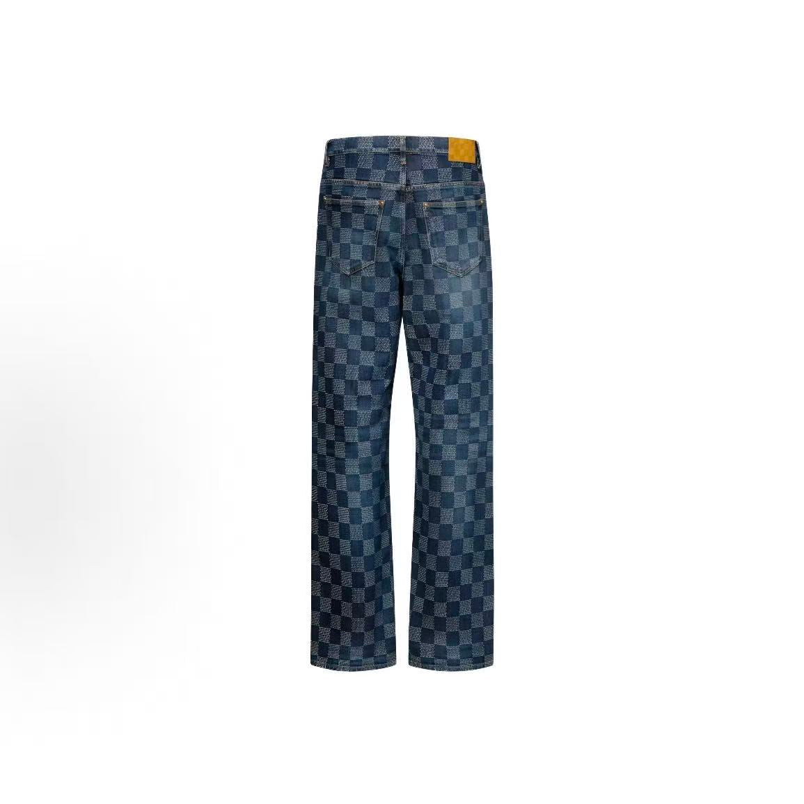 LOUIS VUITTON SS26 Spring/Summer Collection Damier Skateboard Full-Width Logo Jacquard Antique Metal Button Studs Denim Pants Men's Style