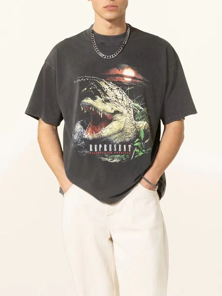 REPRESENT  CROCODILE PRINT TEE BLACK
