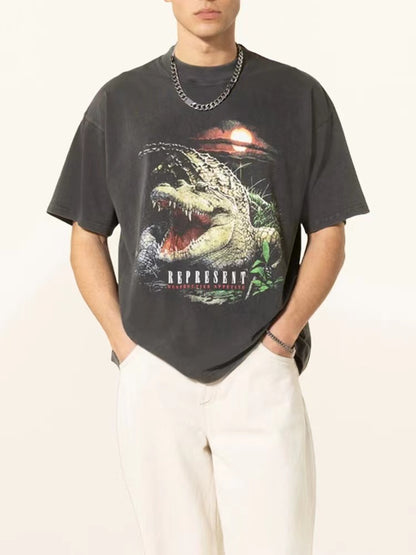 REPRESENT  CROCODILE PRINT TEE BLACK