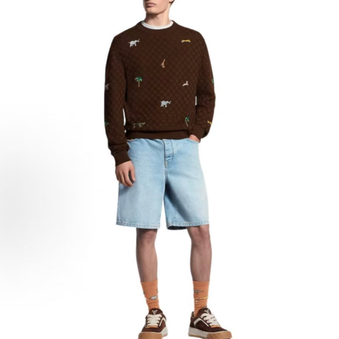 LOUIS VUITTON × The Darjeeling Limited SS26 SpringSummer Collection Embroidered Long-Sleeved Round-Neck Pullover Sweater for Men