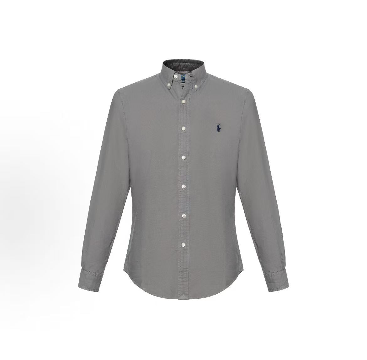 Ralph Lauren SS23 Little Horse Embroidery Solid Cotton Collared Long-Sleeved Button-Down Shirt Men's Slim Fit Gray
