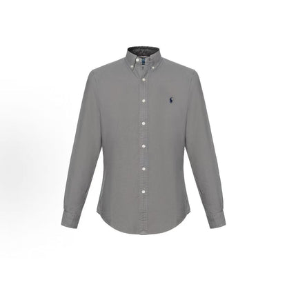 Ralph Lauren SS23 Little Horse Embroidery Solid Cotton Collared Long-Sleeved Button-Down Shirt Men's Slim Fit Gray