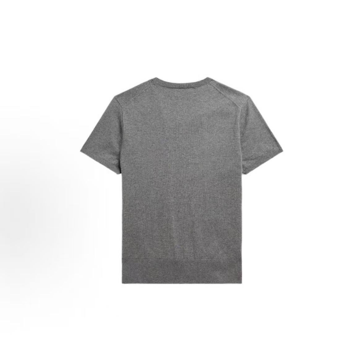 Ralph Lauren SS23 Small Horse Logo Embroidered Cotton Blend Ribbed Roundneck Pullover Short Sleeve Knit Shirt Loose Fit Women's Grey