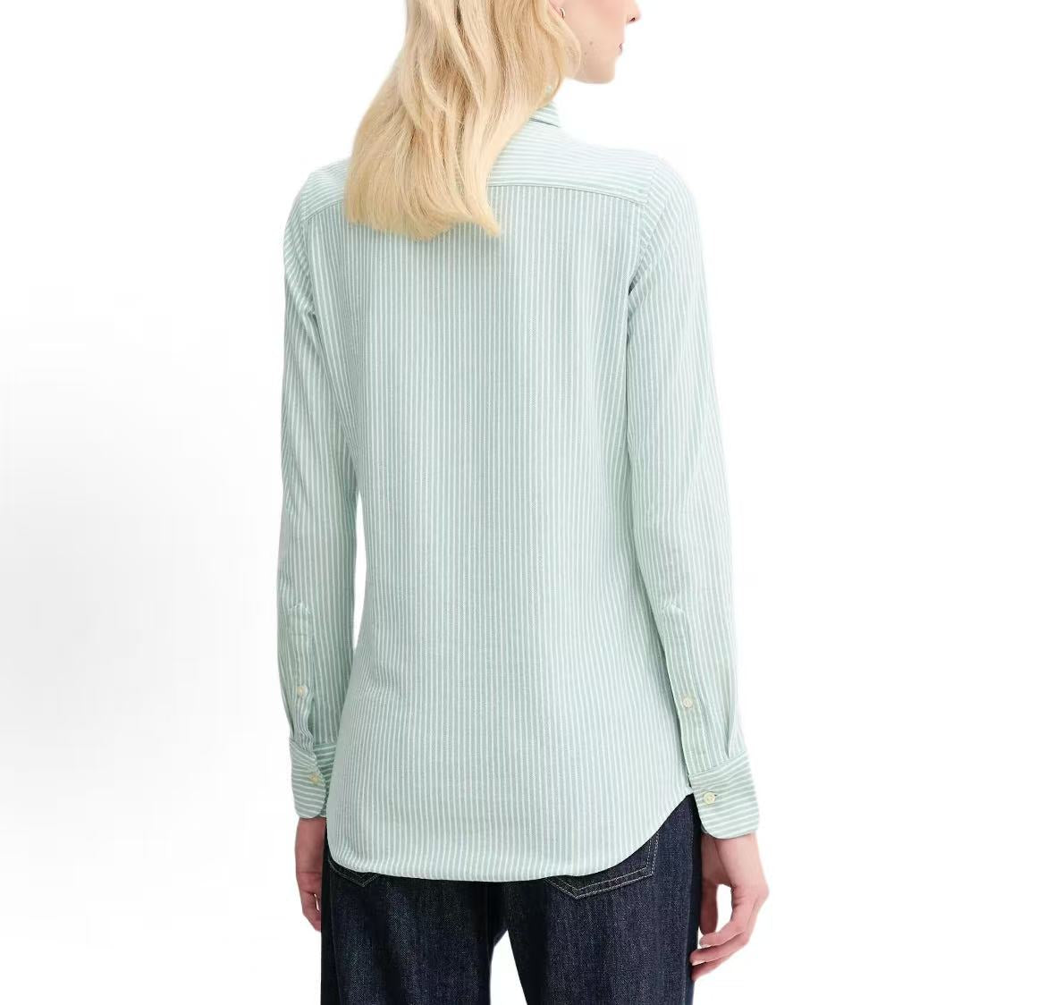 Ralph Lauren Striped Collar Buttoned Long Sleeve Shirt with Embroidered Spurs for Women